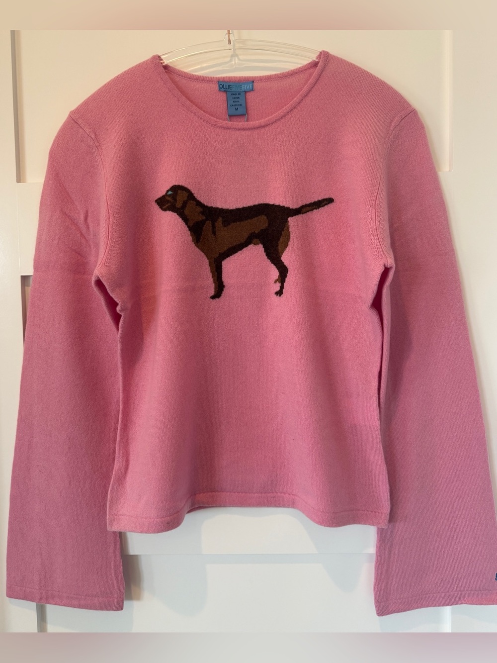 Women’s 100% Cashmere Sweater Medium     OllieFiveFive Pink Lab Dog NWT